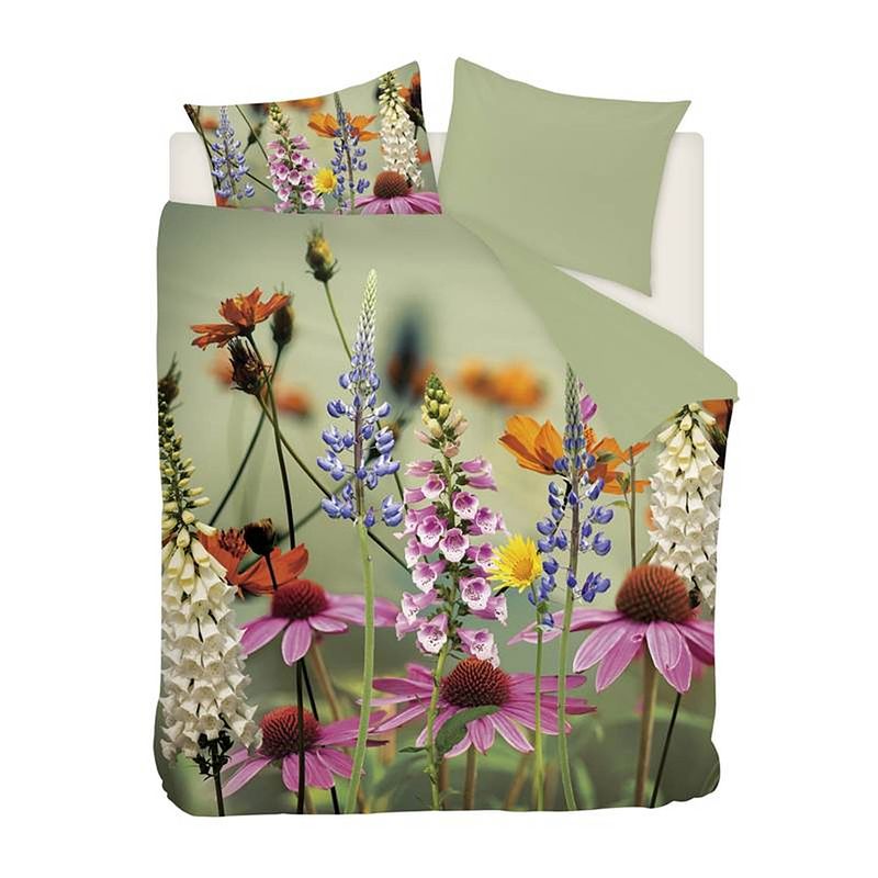 Foto van Snoozing foxglove - flanel - dekbedovertrek - lits-jumeaux - 240x200/220 cm - groen