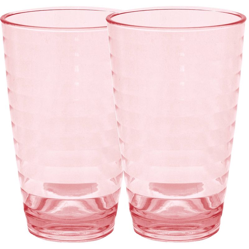 Foto van Set van 2x stuks onbreekbare kunststof camping drinkglazen rood 285 ml - drinkglazen