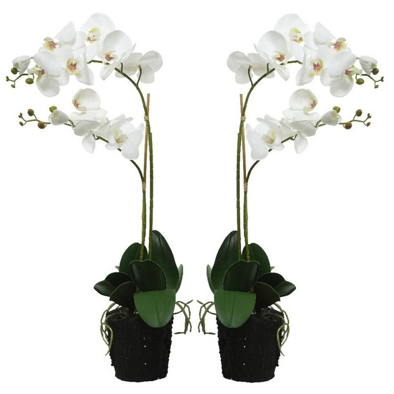 Foto van Set van 2x stuks witte orchidee kunstplanten/planten in pot 62 cm - kunstplanten