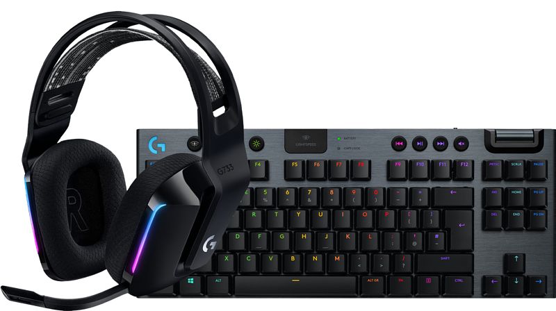 Foto van Logitech g733 lightspeed wireless gaming headset zwart + logitech g915 tkl toetsenbord