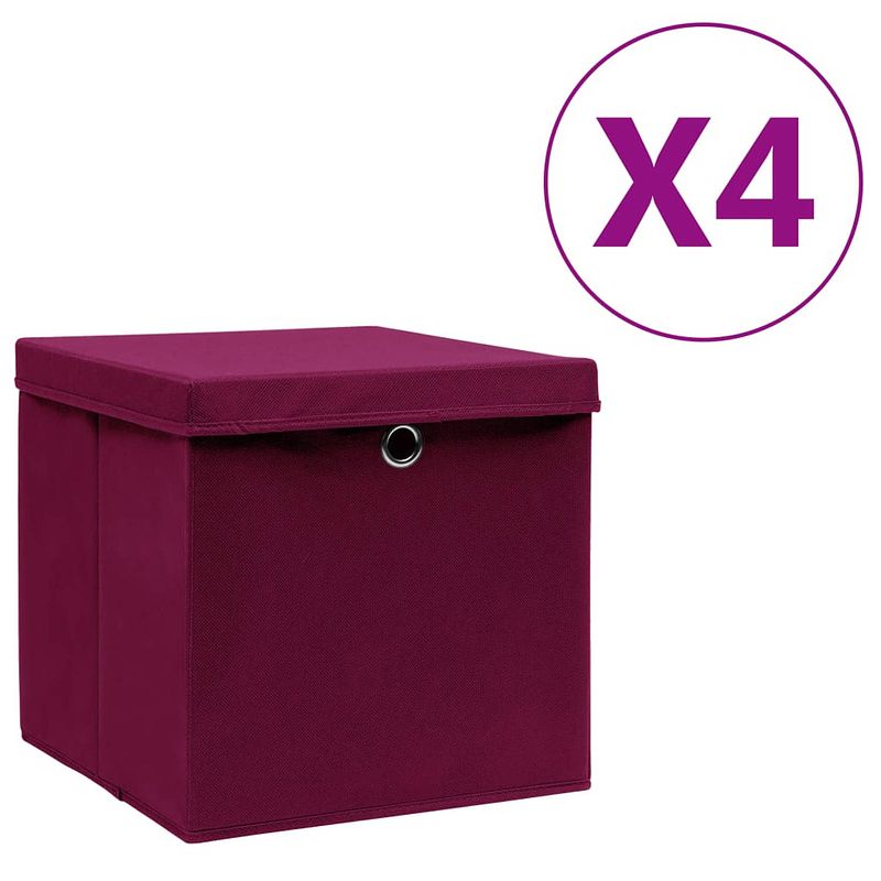 Foto van Vidaxl opbergboxen met deksel 4 st 28x28x28 cm donkerrood