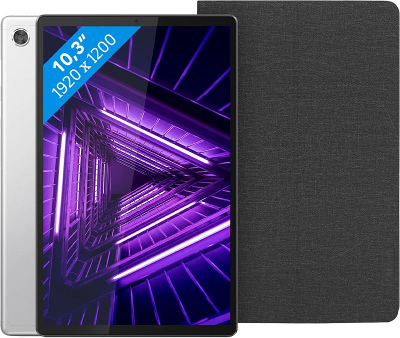 Foto van Lenovo tab m10 plus (2de generatie) 64gb wifi zilver + lenovo book case zwart