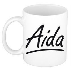 Foto van Naam cadeau mok / beker aida met sierlijke letters 300 ml - naam mokken