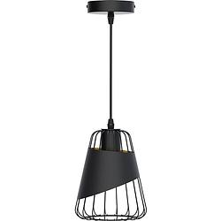 Foto van Led hanglamp - hangverlichting - aigi pendin - e27 fitting - ijzeren frame - retro - klassiek - zwart - aluminium