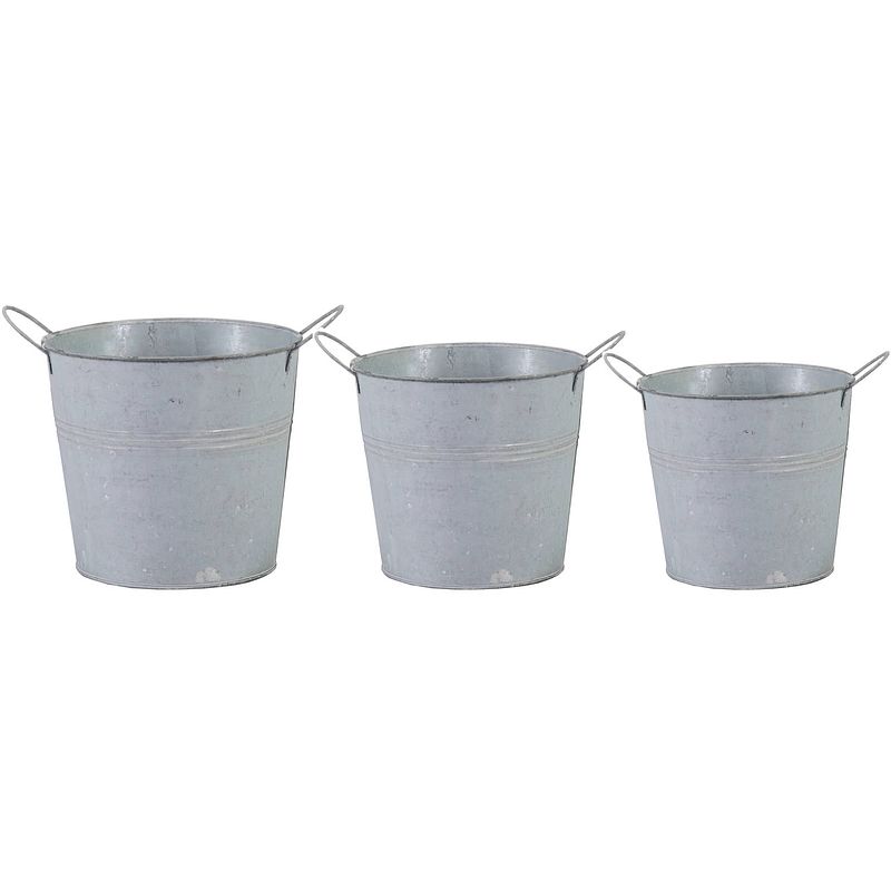 Foto van Emmer/plantenpot/bloempot - set van 3x stuks - zink - lichtgrijs - emmers