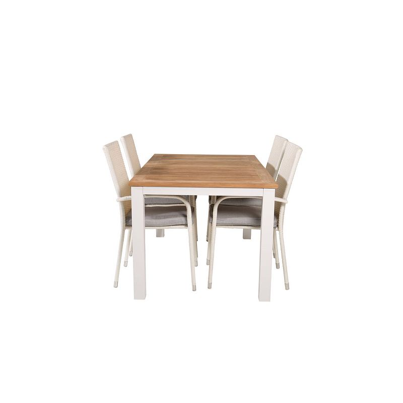 Foto van Panama tuinmeubelset tafel 90x152/210cm en 4 stoel anna wit, naturel.