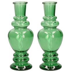 Foto van Kaarsen kandelaar venice - 2x - gekleurd glas - helder groen - d5,7 x h15 cm - kaars kandelaars