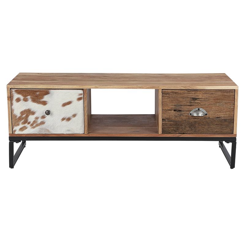 Foto van Womo-design tv-dressoir met 2 laden, 110x50x40 cm, acacia en drempelhout met metalen poten