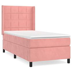 Foto van The living store boxspringbed - fluweel - pocketvering - middelhard - huidvriendelijk - roze - 193x93x118/128 cm