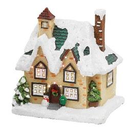 Foto van Kerstdorp kersthuisjes huis met verlichting 9 x 11 x 12,5 cm - kerstdorpen