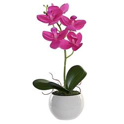 Foto van Orchidee bloemen kunstplant in witte bloempot - fuchsia roze bloemen - h29 cm - kunstplanten