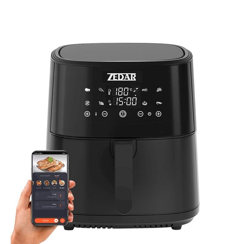 Foto van Zedar af600 airfryer xxl - met app - groot 8 liter - heteluchtfriteuse - zwart - digital touchscreen - 50 voorgeprogram