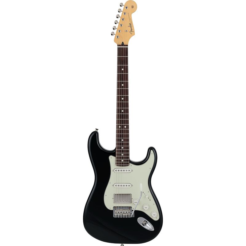 Foto van Fender made in japan hybrid ii stratocaster hss rw black elektrische gitaar met gigbag