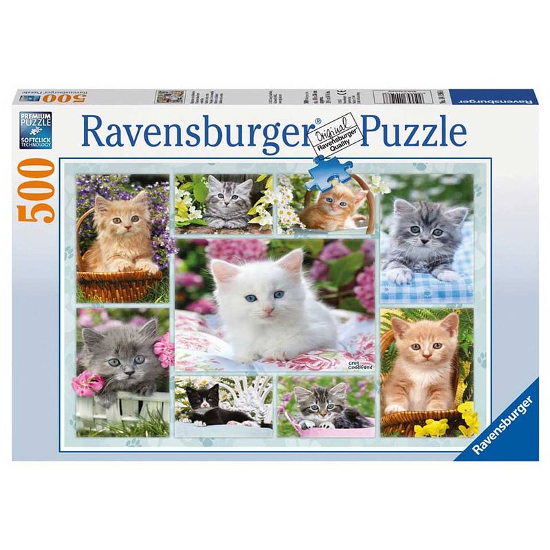 Foto van Ravensburger puzzel poesjes in hun mandje - 500 stukjes