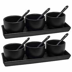 Foto van Sauzenset/serveerset 14-delig zwart met serveerblad/schaaltjes/lepels - serveerschalen