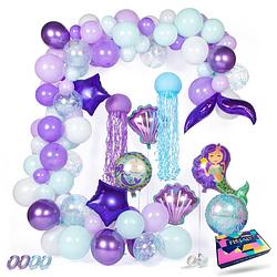 Foto van Fissaly® 113 stuks zeemeermin verjaardag ballonnenboog versiering - kinderfeestje decoratie - mermaid feest pakket
