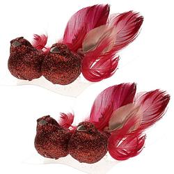 Foto van 2x stuks decoratie vogels op clip glitter rood 11 cm - kersthangers