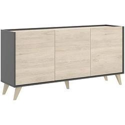 Foto van Dressoir - spaanplaat - licht hout en grafiet - 3 deuren - ness - b 155 x d 43 x h 75 cm