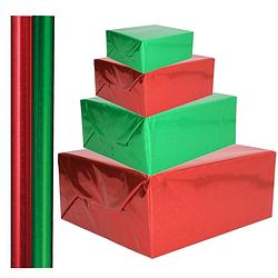 Foto van 4x stuks rollen holografische metallic hobbyfolie/cadeaupapier 70 x 150 cm rood en groen - hobbypapier