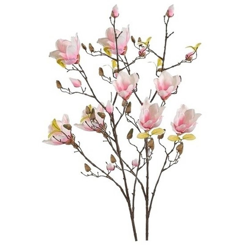 Foto van 2x roze kunst magnolia tak 105 cm - kunstbloemen