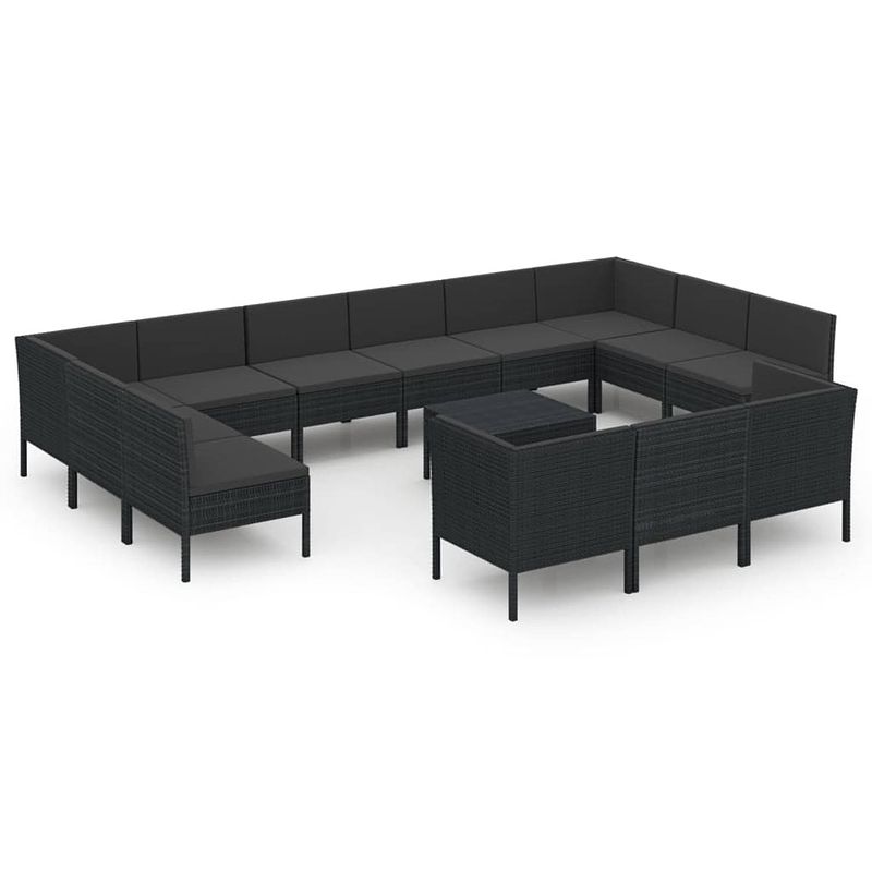 Foto van Vidaxl 14-delige loungeset met kussens poly rattan zwart