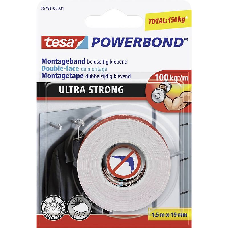 Foto van Tesa ultra strong 55791-00001-00 montagetape tesa powerbond wit (l x b) 1.5 m x 19 mm 1 stuk(s)