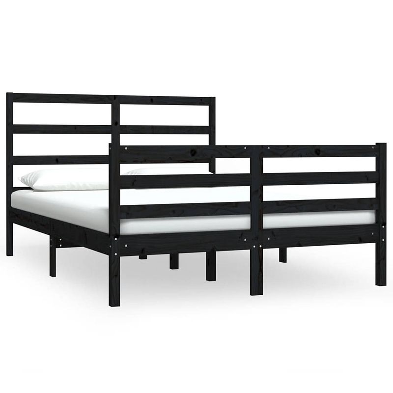 Foto van The living store bedframe massief grenenhout zwart 140x190 cm - bed