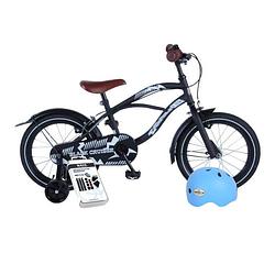 Foto van Volare kinderfiets black cruiser - 16 inch - zwart - twee handremmen - inclusief fietshelm & accessoires