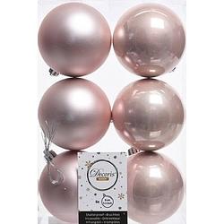 Foto van 6x kunststof kerstballen glanzend/mat licht roze 8 cm kerstboom versiering/decoratie lichtroze - kerstbal