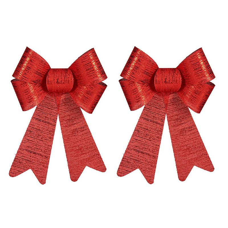 Foto van 2x stuks kerstboomversieringen ornament strikjes/strikken rood shine 15 x 25 cm - kersthangers