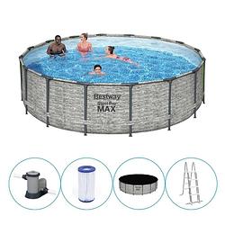 Foto van Bestway - steel pro max - opzetzwembad inclusief filterpomp en accessoires - 488x122 cm - steenprint - rond