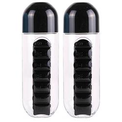 Foto van Benson fles - 2x - medicijnen doos/pillendoos - 600 ml - 7-vaks - 23cm - pillendoosjes
