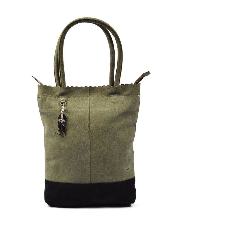 Foto van 4east sahara shopper dames schoudertas groen leren shopper met suéde bodem 14 inch laptop