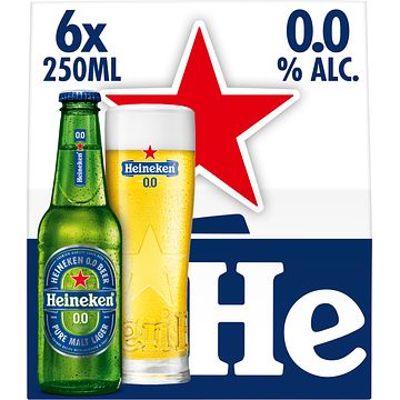 Foto van Heineken premium pilsener 0.0 bier draaidop fles 6 x 25cl bij jumbo