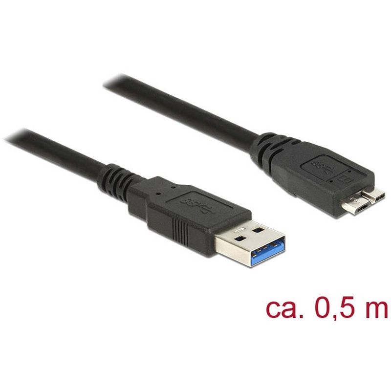 Foto van Delock usb-kabel usb 3.2 gen1 (usb 3.0 / usb 3.1 gen1) usb-a stekker, usb-micro-b 3.0 stekker 50.00 cm zwart vergulde steekcontacten 85071