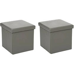 Foto van Atmosphera poef/hocker/voetenbankje - 2x - opbergbox - grijs - pvc/mdf - 38 x 38 cm - poefs