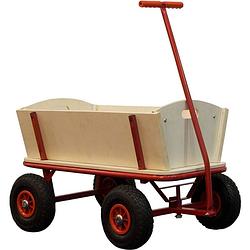 Foto van Sunny billy beach wagon / bolderkar van blank hout bolderwagen met luchtbanden in rood