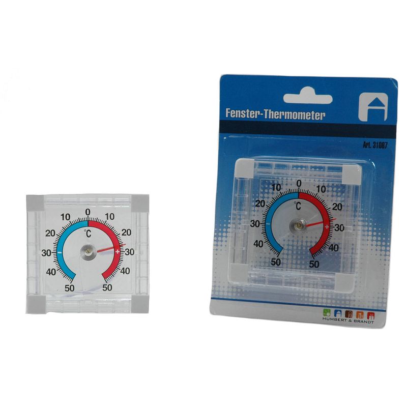 Foto van Binnen/buiten/tuin raam thermometer zelfklevend 8 x 8 cm - buitenthermometers