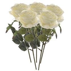 Foto van Emerald kunstbloem roos simone - 5x - wit - 45 cm - decoratie bloemen - kunstbloemen