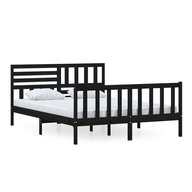 Foto van The living store bedframe - houten - grenenhout - 205.5 x 156 x 100 cm - zwart