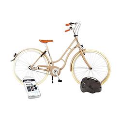Foto van Volare kinderfiets lifestyle - 48 cm - zand - 3 versnellingen - lage zadelstand - met fietshelm + accessoires