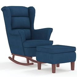 Foto van Vidaxl schommelstoel met houten poten en voetenbank fluweel blauw