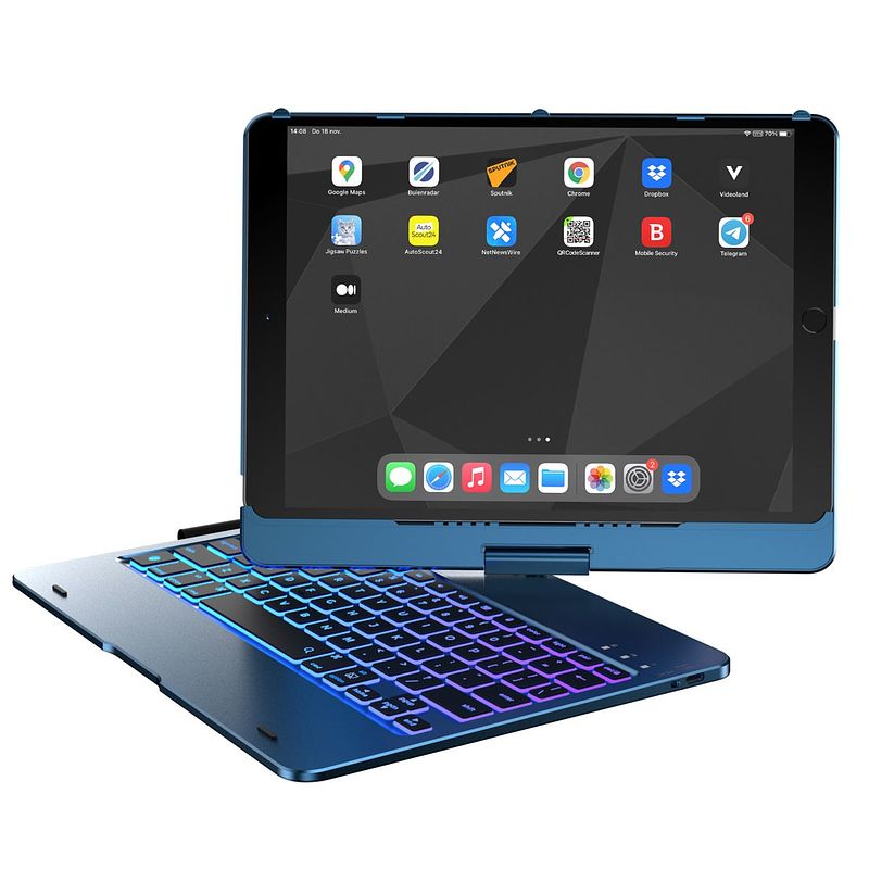 Foto van Accezz 360 slim keyboard bookcase ipad 9(2021)10.2 inch/ipad 8(2020)10.2 inch/ipad 7(2019)10.2 inch telefoonhoesje blauw