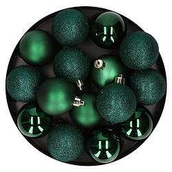 Foto van 12x stuks kunststof kerstballen donkergroen 6 cm mat/glans/glitter - kerstbal
