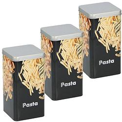Foto van 3x metalen pasta/macaroni voorraadbussen 18,5 cm - voorraadblikken