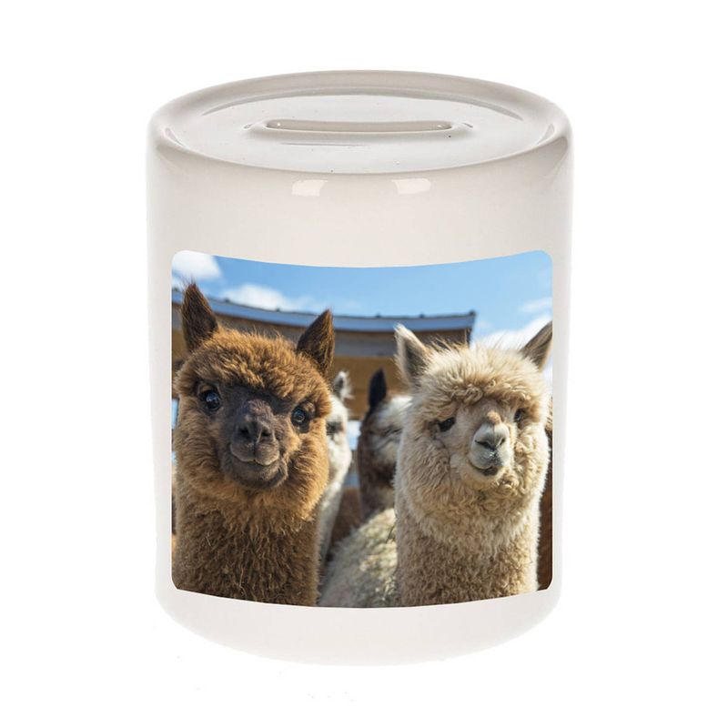 Foto van Dieren foto spaarpot alpaca 9 cm - alpacas spaarpotten jongens en meisjes - spaarpotten