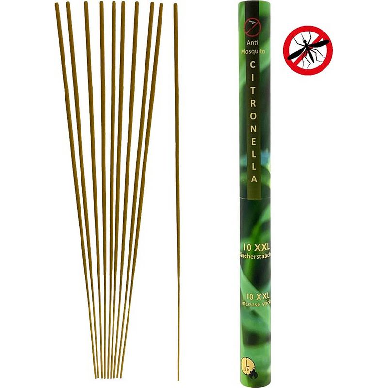 Foto van Anti muggen muskieten citronella wierook xxl - tuin & terras - formaat - 50 cm - 1 koker a. 10 stuks