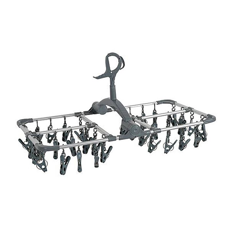 Foto van Nordfalk hangend aluminium droogrek 59x34 cm met 36 knijpers - opvouwbaar camping droogcarrousel / wasrek