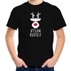 Foto van Team rudolf kerst t-shirt zwart voor kinderen xl (164-176) - kerst t-shirts kind