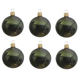 Foto van 12x glazen kerstballen glans donkergroen 8 cm kerstboom versiering/decoratie - kerstbal